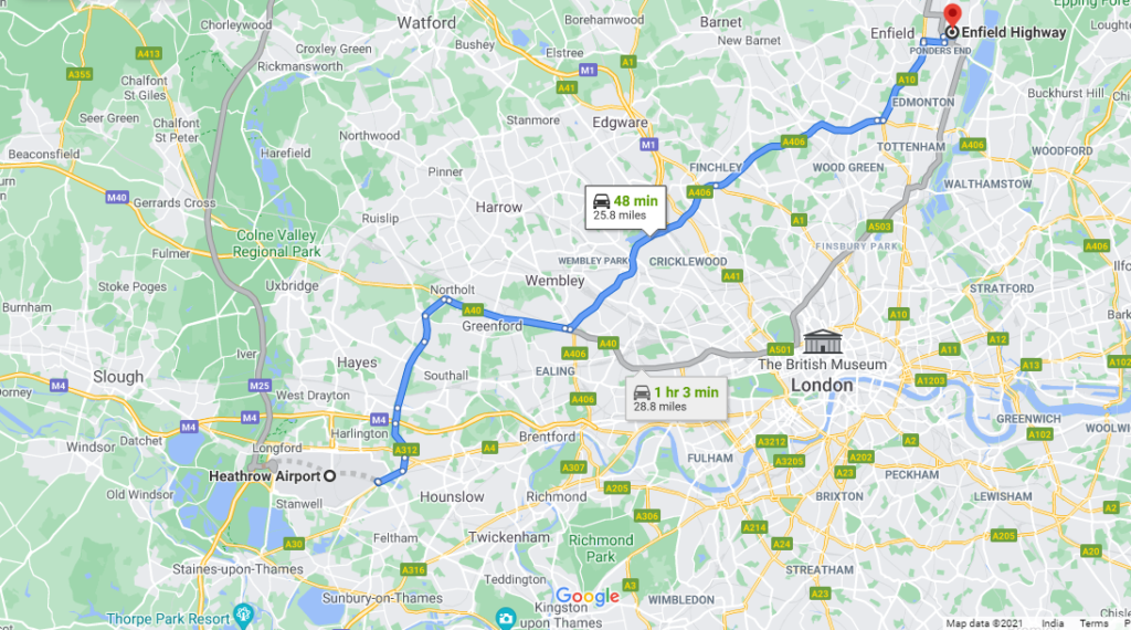 Heathrow to Enfield Highway Taxi Heathrow to Enfield Highway Transfer